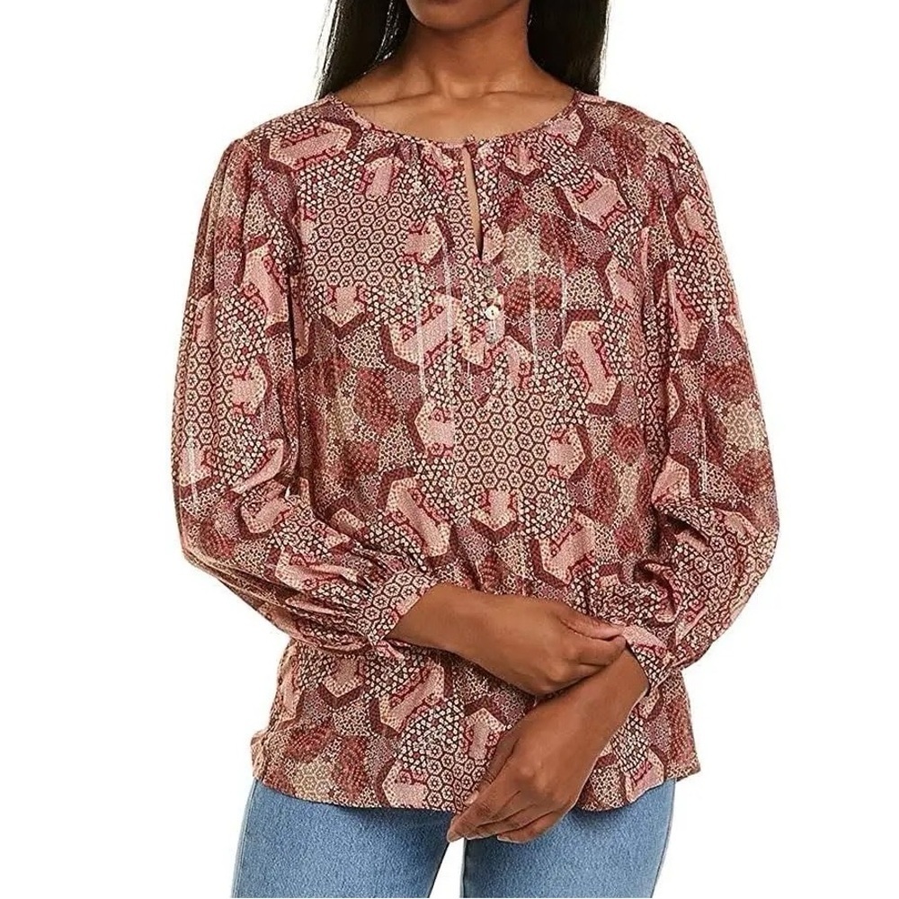Johnny Was Miles Peasant Blouse Metallic Patchwork Print Size Small